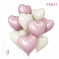 18" Morandi Heart Balloon Set (12-Pack) – Neutral Dusty Rose & Ivory Helium Foil Balloons with Ribbon & Straw for Romantic Party Styling