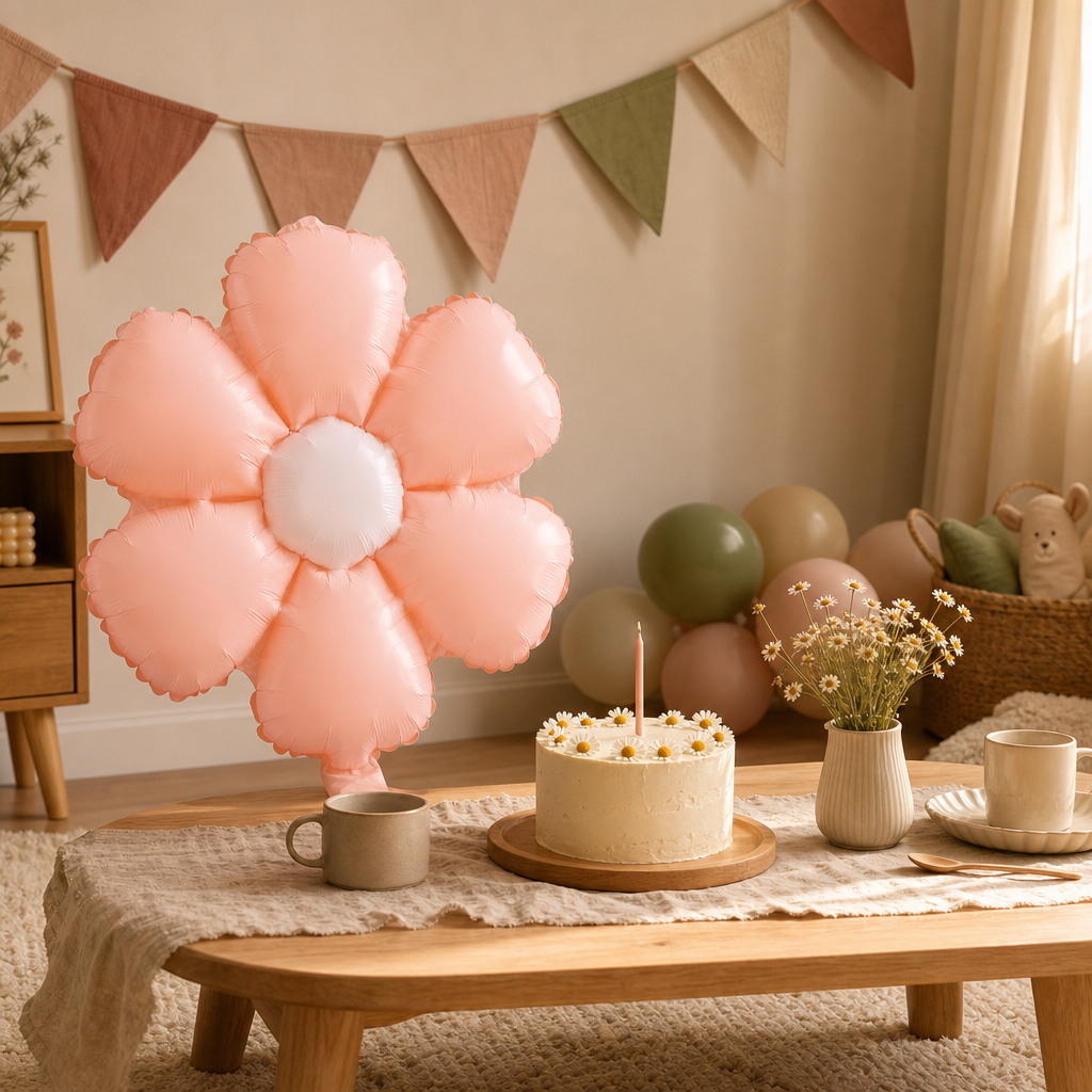 Pastel Daisy Flower Foil Balloon 50x40cm – Aesthetic Morandi Candy Pink Birthday Party & Baby Shower Decor