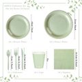 Sage Green Compostable Dinnerware Set – 168pcs Eco-Friendly Tableware for 24 Guests