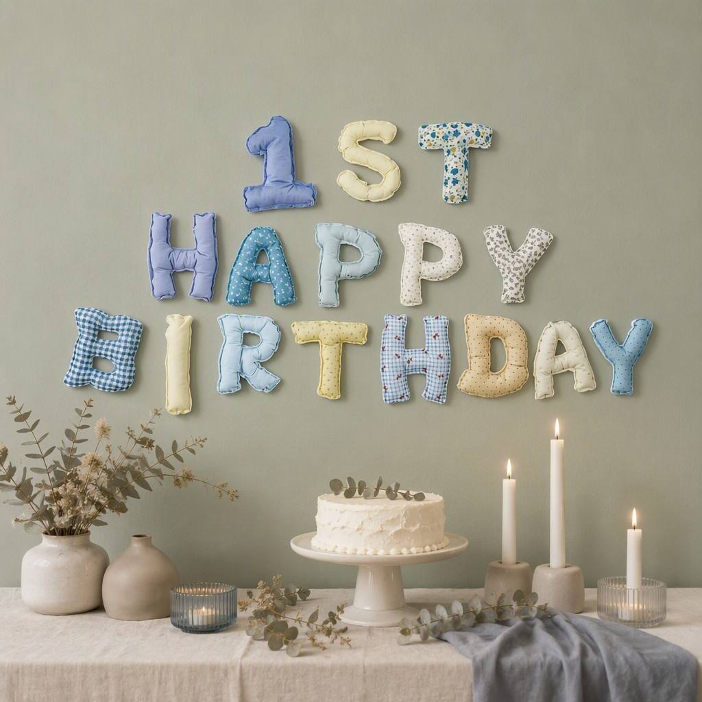 Handmade Fabric 'Happy Birthday' Banner – Morandi-Inspired Soft Letter Garland