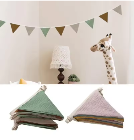 Muted Moments Pure Morandi Birthday Linen Banner Multicolor Triangles Flags Hanging Pennant Decor Birthday Partys