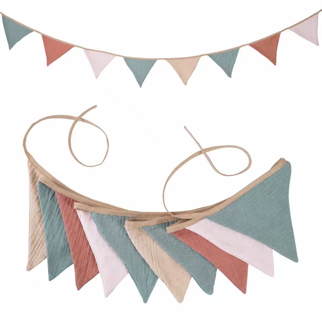 Muted Moments Pure Morandi Birthday Linen Banner Multicolor Triangles Flags Hanging Pennant Decor Birthday Partys