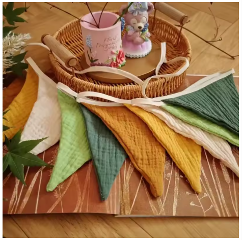 Muted Moments Pure Morandi Birthday Linen Banner Multicolor Triangles Flags Hanging Pennant Decor Birthday Partys